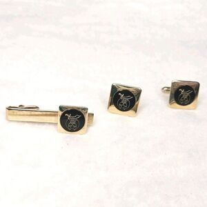 Swank Masonic Shriner Gold Tone Cufflinks & Tie Clip Set Vintage Men's Jewelry